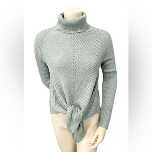 Anthropologie MOTH Tie Front Turtleneck Sweater Small Sage Green Rib Knit